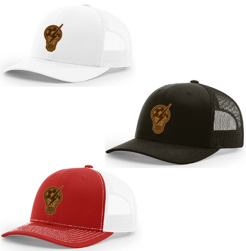 Light Bulb Leather Patch Design Richardson 112 Trucker Hat